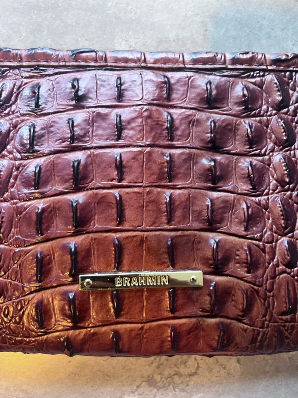 Brahmin Croc-Embossed Shoulder Bag - Red Brown bag - Picture 2 of 5